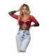 SUBBLIME - 952259 VESTIDO DE REJILLA ELÁSTICO MANGA LARGA DEGRADADO ROJO Y NEGRO TALLA ÚNICA