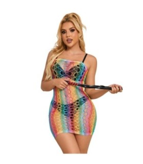 SUBBLIME - 952365 VESTIDO DE REJILLA HOMBROS DESCUBIERTOS ARCOIRIS TALLA ÚNICA