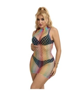SUBBLIME - 952433 VESTIDO DE REJILLA SIN MANGAS CON CUELLO ALTO ARCOIRIS TALLA ÚNICA