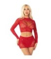 LEG AVENUE - TOP + FALDA DE REJILLA CON BRILLANTES ROJO