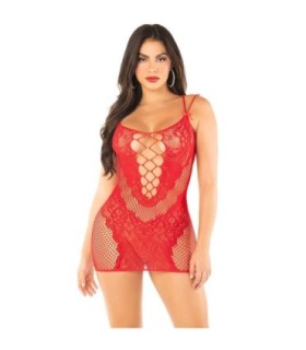 LEG AVENUE - MINIVESTIDO DE REJILLA CON TIRANTES ROJO