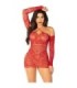 LEG AVENUE - MINIVESTIDO DE REJILLA CON HOMBROS DESCUBIERTOS Y MANGA LARGA ROJO