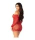 LEG AVENUE - MINIVESTIDO DE REJILLA CON HOMBROS DESCUBIERTOS Y MANGA LARGA ROJO