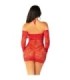 LEG AVENUE - MINIVESTIDO DE REJILLA CON HOMBROS DESCUBIERTOS Y MANGA LARGA ROJO