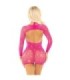 LEG AVENUE - MINIVESTIDO DE REJILLA CON ESTAMPADOS DE CORAZONES ROSA TALLA ÚNICA