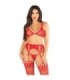 LEG AVENUE - SUJETADOR + TANGA + MEDIAS DE REJILLA ROJO TALLA ÚNICA