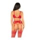 LEG AVENUE - SUJETADOR + TANGA + MEDIAS DE REJILLA ROJO TALLA ÚNICA