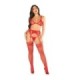 LEG AVENUE - SUJETADOR + TANGA + MEDIAS DE REJILLA ROJO TALLA ÚNICA