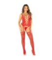 LEG AVENUE - CAMISOLA + MEDIAS + TANGA DE REJILLA ROJO TALLA ÚNICA