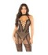 LEG AVENUE - BODYSTOCKING DE REJILLA CON ESTAMPADO DE FLORES NEGRO TALLA ÚNICA