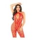 LEG AVENUE - BODYSTOCKING DE REJILLA CON ESTAMPADO DE FLORES ROJO TALLA ÚNICA