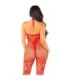 LEG AVENUE - BODYSTOCKING DE REJILLA CON ESTAMPADO DE FLORES ROJO TALLA ÚNICA