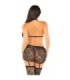 LEG AVENUE - TOP + FALDA + LIGUEROS CON DIAMANTES NEGRO TALLA ÚNICA