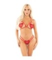 LEG AVENUE - SUJETADOR DE COPA ABIERTA + TANGA DISEÑO DE CORAZÓN ROJO TALLA ÚNICA