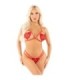 LEG AVENUE - SUJETADOR DE COPA ABIERTA + TANGA DISEÑO DE CORAZÓN ROJO TALLA ÚNICA