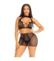 LEG AVENUE - TOP & FALDA DE ENCAJE ABIERTO FUCSIA