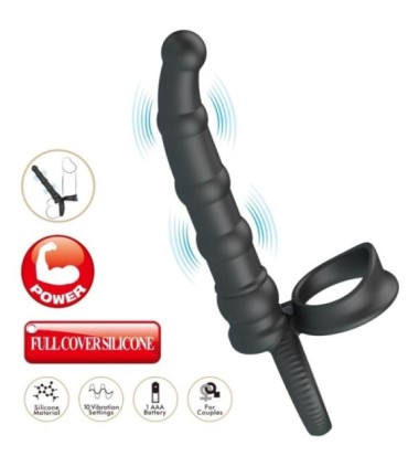 PRETTY LOVE - TATUM ANILLO VIBRADOR PENE CON PLUG 10 VIBRACIONES NEGRO