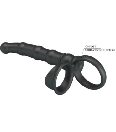 PRETTY LOVE - TATUM ANILLO VIBRADOR PENE CON PLUG 10 VIBRACIONES NEGRO