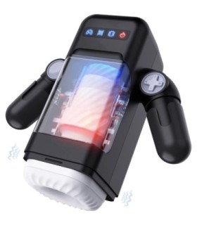 GAME CUP - MASTURBADOR MASCULINO CON VIBRACIÓN Y FUNCIÓN CALOR CON SOPORTE PARA MÓVILES - NEGRO