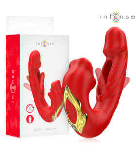 INTENSE - NATHY VIBRADOR DOBLE CON BOCA ESTIMULADORA MULTIFUNCIÓN ROJO