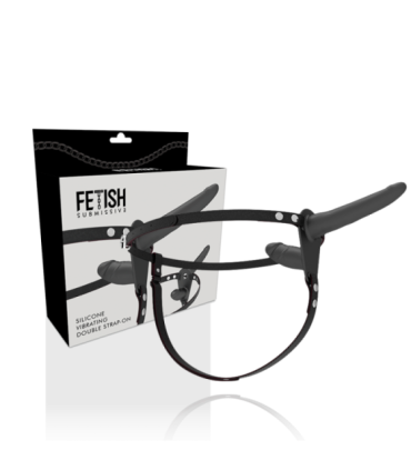 FETISH SUBMISSIVE HARNESS - DOBLE PENETRACIÓN VIBRADOR NEGRO