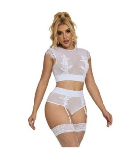 SUBBLIME - 954048 SUJETADOR + PANTIES CON LIGUERO BLANCO L/XL