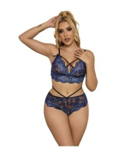 SUBBLIME - 954079 SUJETADOR + PANTIES ENCAJE AZUL L/XL