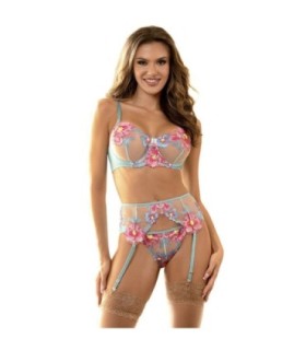 SUBBLIME - 954109 SUJETADOR + PANTIES CON LIGUERO DISEÑO FLORAL AZUL S/M