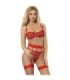 SUBBLIME - 954338 SUJETADOR + TANGA + LIGUEROS ESTAMPADO DE CORAZONES ROJO L/XL