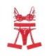SUBBLIME - 954338 SUJETADOR + TANGA + LIGUEROS ESTAMPADO DE CORAZONES ROJO L/XL