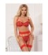 SUBBLIME - 954338 SUJETADOR + TANGA + LIGUEROS ESTAMPADO DE CORAZONES ROJO L/XL
