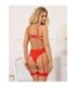 SUBBLIME - 954338 SUJETADOR + TANGA + LIGUEROS ESTAMPADO DE CORAZONES ROJO L/XL
