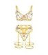 SUBBLIME - 954345 SUJETADOR + TANGA + LIGUEROS DISEÑO FLORAL AMARILLO S/M