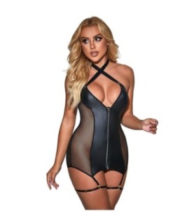 SUBBLIME - 954444 VESTIDO SEXY DE REJILLA CUERO NEGRO S/M