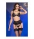 CHILIROSE - CR 4728 SET SUJETADOR + TANGA + MEDIAS NEGRO L