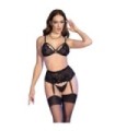 CHILIROSE - CR 4728 SET SUJETADOR + TANGA + MEDIAS NEGRO XL