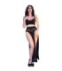 CHILIROSE - CR 4672 TOP NEGRO FALDA Y TANGA CON CADENAS DORADAS M