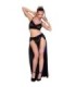 CHILIROSE - CR 4672 TOP NEGRO FALDA Y TANGA CON CADENAS DORADAS M