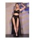 CHILIROSE - CR 4672 TOP NEGRO FALDA Y TANGA CON CADENAS DORADAS M