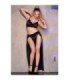 CHILIROSE - CR 4672 TOP NEGRO FALDA Y TANGA CON CADENAS DORADAS M
