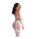 CHILIROSE - CR 4862 SET SUJETADOR, LIGUERO, TANGA Y MEDIAS DE ENCAJE BLANCO S