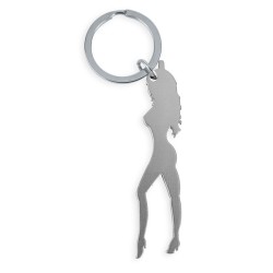 DIABLO PICANTE - LLAVERO CON SILUETA DE MUJER COLOR PLATA CON ABRIDOR DE CERVEZA