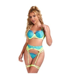 SUBBLIME - 955311 SET SUJETADOR CON ENCAJE Y LIGUEROS VERDE Y AZUL S/M
