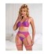 SUBBLIME - 955366 SET SUJETADOR CON ENCAJE Y LIGUEROS ROSA Y MORADO L/XL