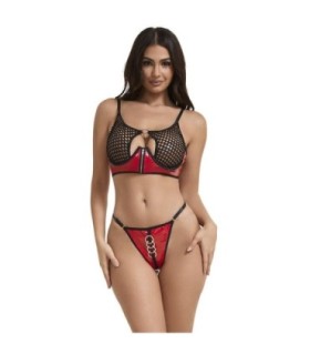 SUBBLIME - 955533 CONJUNTO SUJETADOR CON CREMALLERA DE MALLA DE CHAROL ROJO S/M