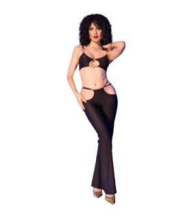 CHILIROSE - CR 4851 SET TOP NEGRO Y LEGGINS CON COMPLEMENTOS DORADOS S