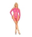 LEG AVENUE - BODY DE REJILLA CON LIGA Y ARNÉS ROSA NEÓN