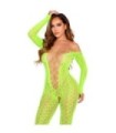 LEG AVENUE - BODYSTOCKING SIN ENTREPIERNA DE ENCAJE DE SERPIENTE EXÓTICA VERDE NEÓN