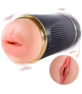 SHEQU - KAY MASTURBADOR DOBLE CON VIBRACIÓN DUAL BOCA Y VAGINA