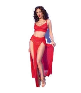 CHILIROSE - CR 4850 SET TOP ROJO Y LEGGINS CON COMPLEMENTOS DORADOS XL